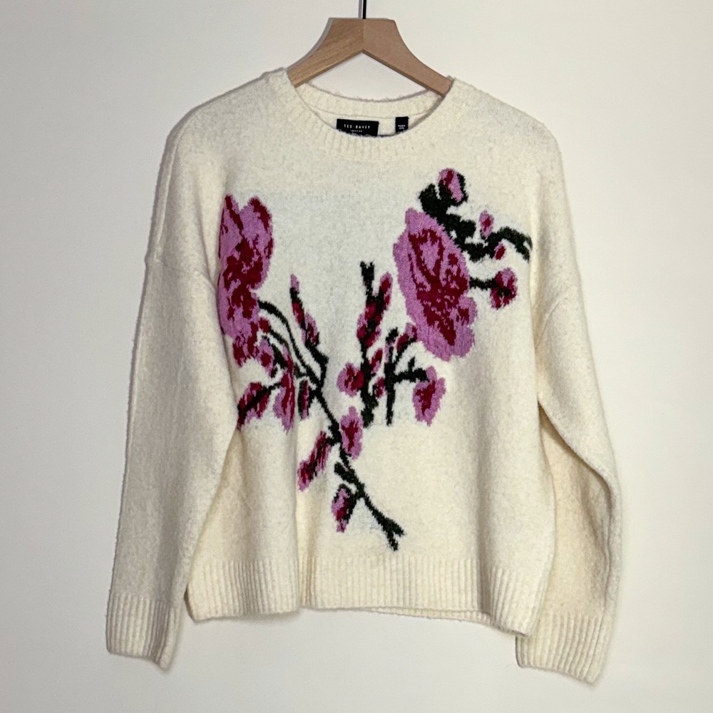 Ted Baker Floral Knit Sweater - Cream and Purple New With Tags Size Medium
